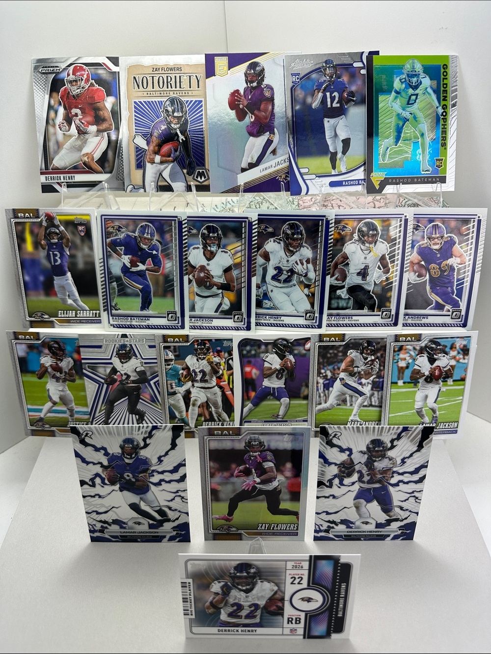 Lamar Jackson/Derrick Henry Ravens lot of 21 +Zay Flowers/Andrews/Bateman Rookie
